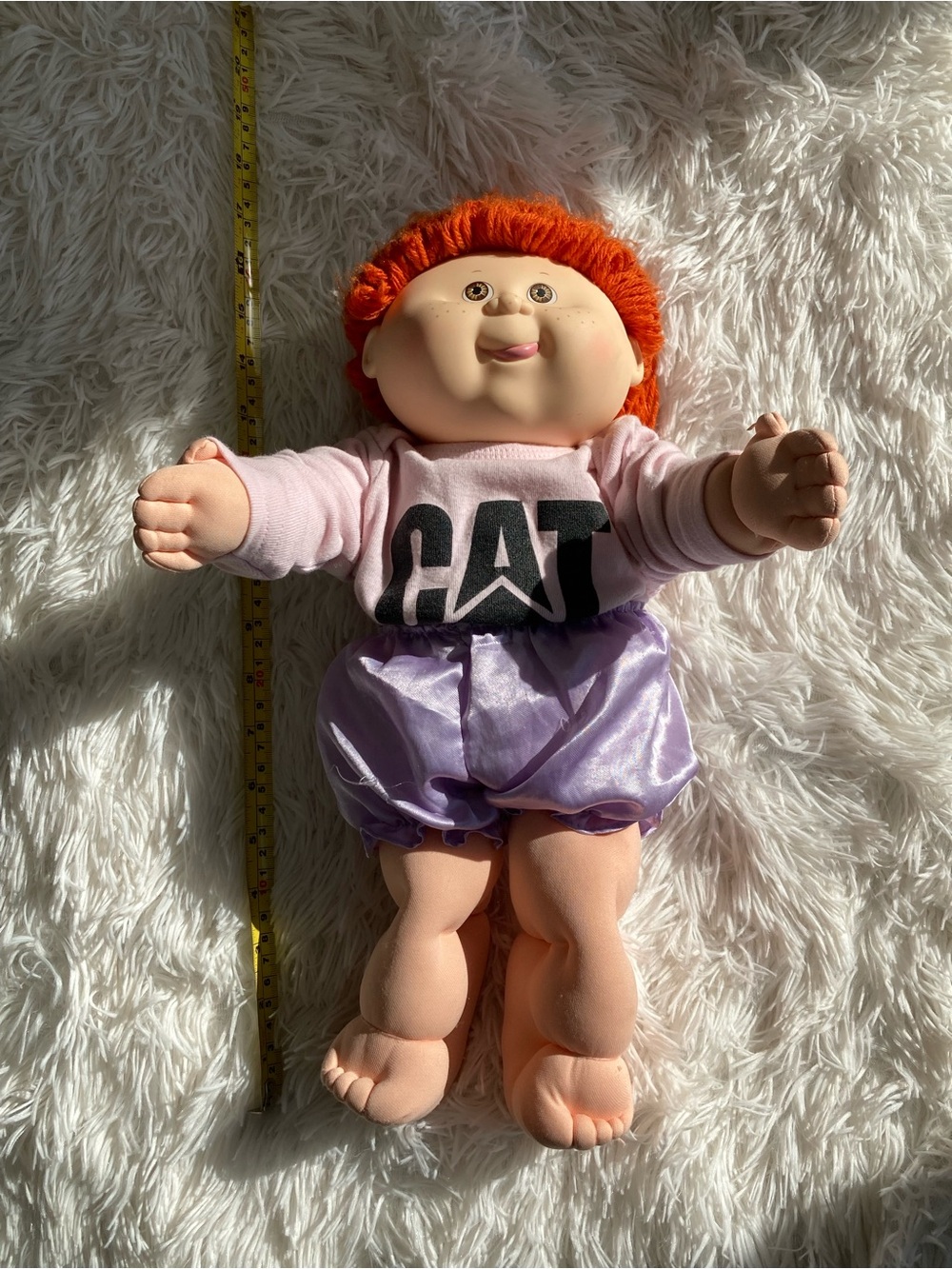 1990 Plush Cabbage Patch–Style Doll with Orange Hair & Pink Shirt